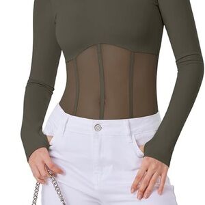 Reoria Olive Green Long Sleeve Bodysuit